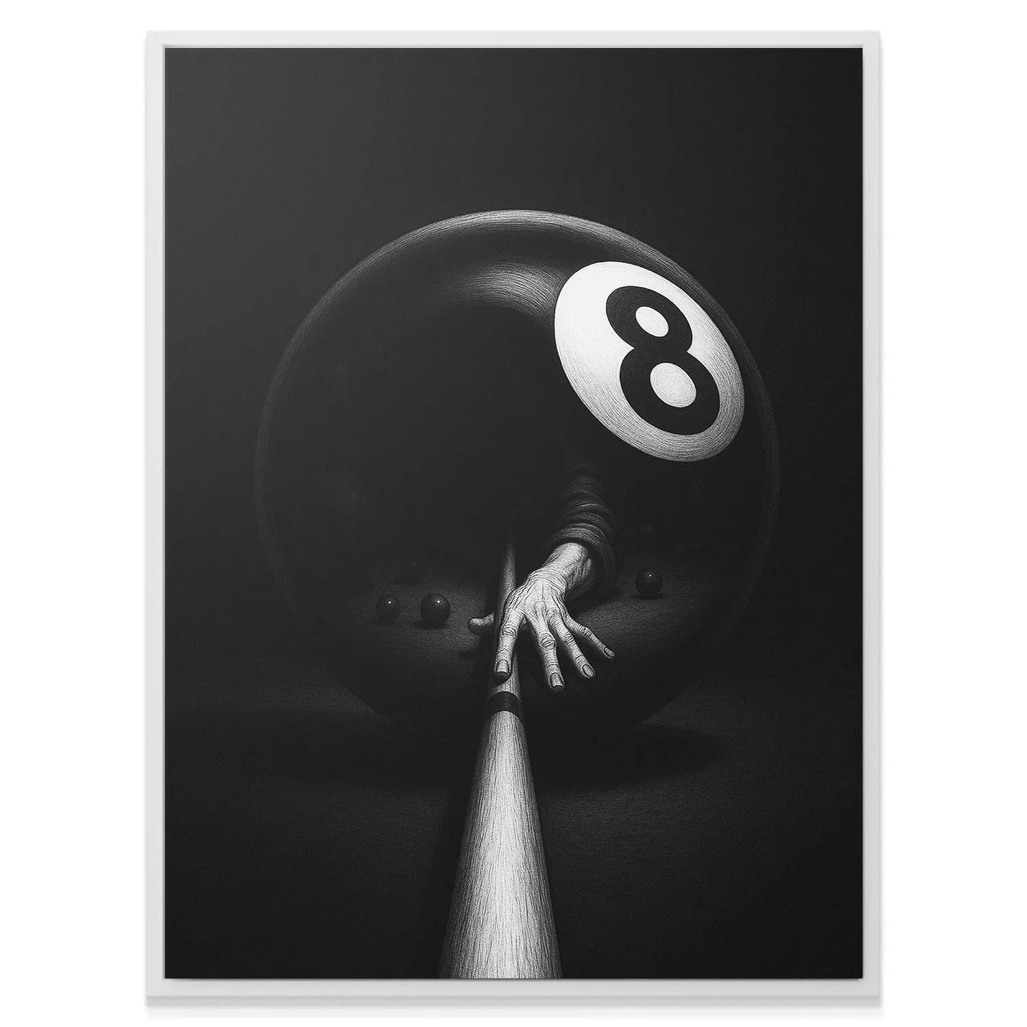 Wide shot of the dramatic black background contrasting with the illuminated number eight, proving Luck Is In Your Hands.