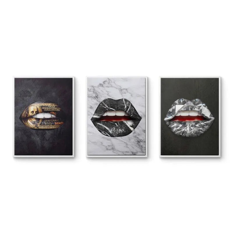 Stylish black marble patterned lips canvas art featured in the Luxury Lips Bundle.