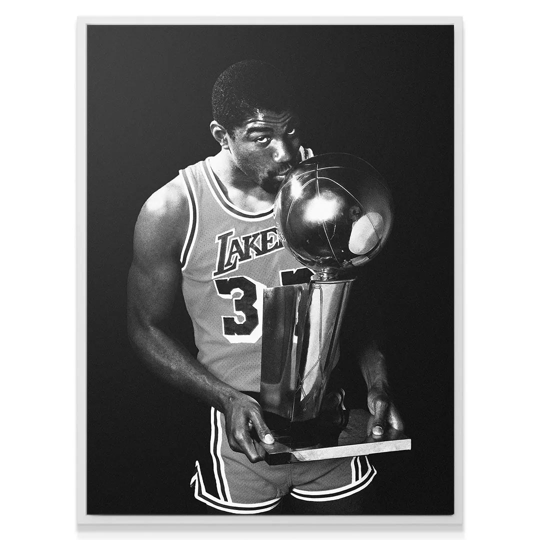 Full vertical view of the iconic moment known as Magic Johnson - Magic Kiss, perfect for wall art display.