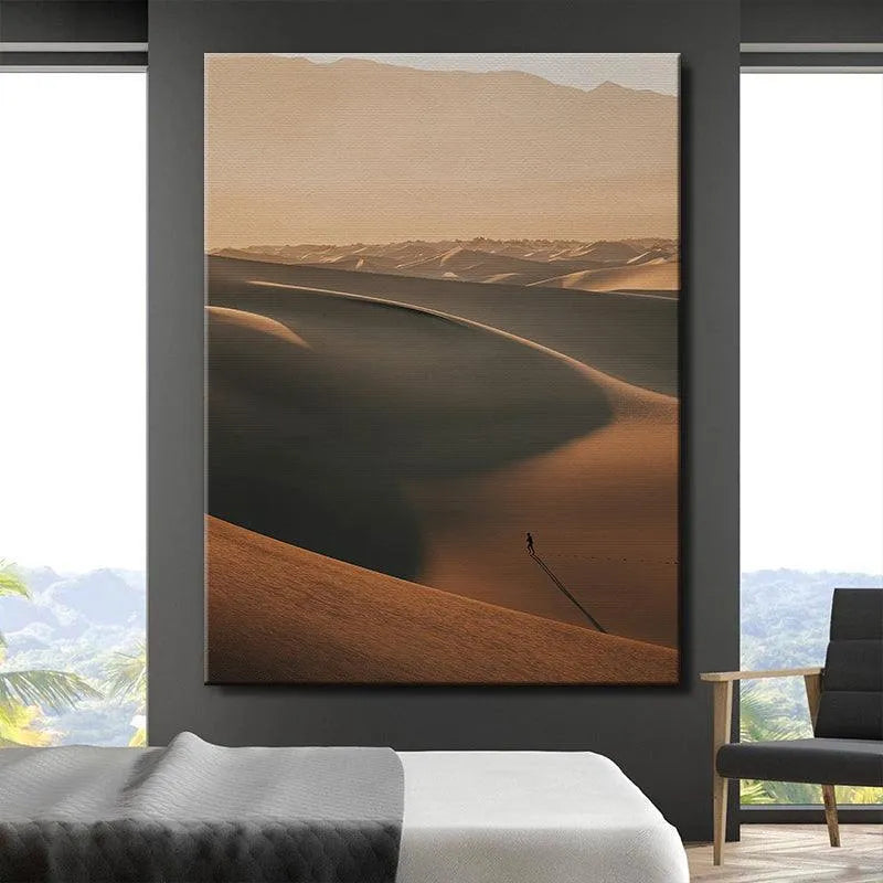 Vertical orientation photograph emphasizing the depth and scale of the 'Mars Walker' dunes.