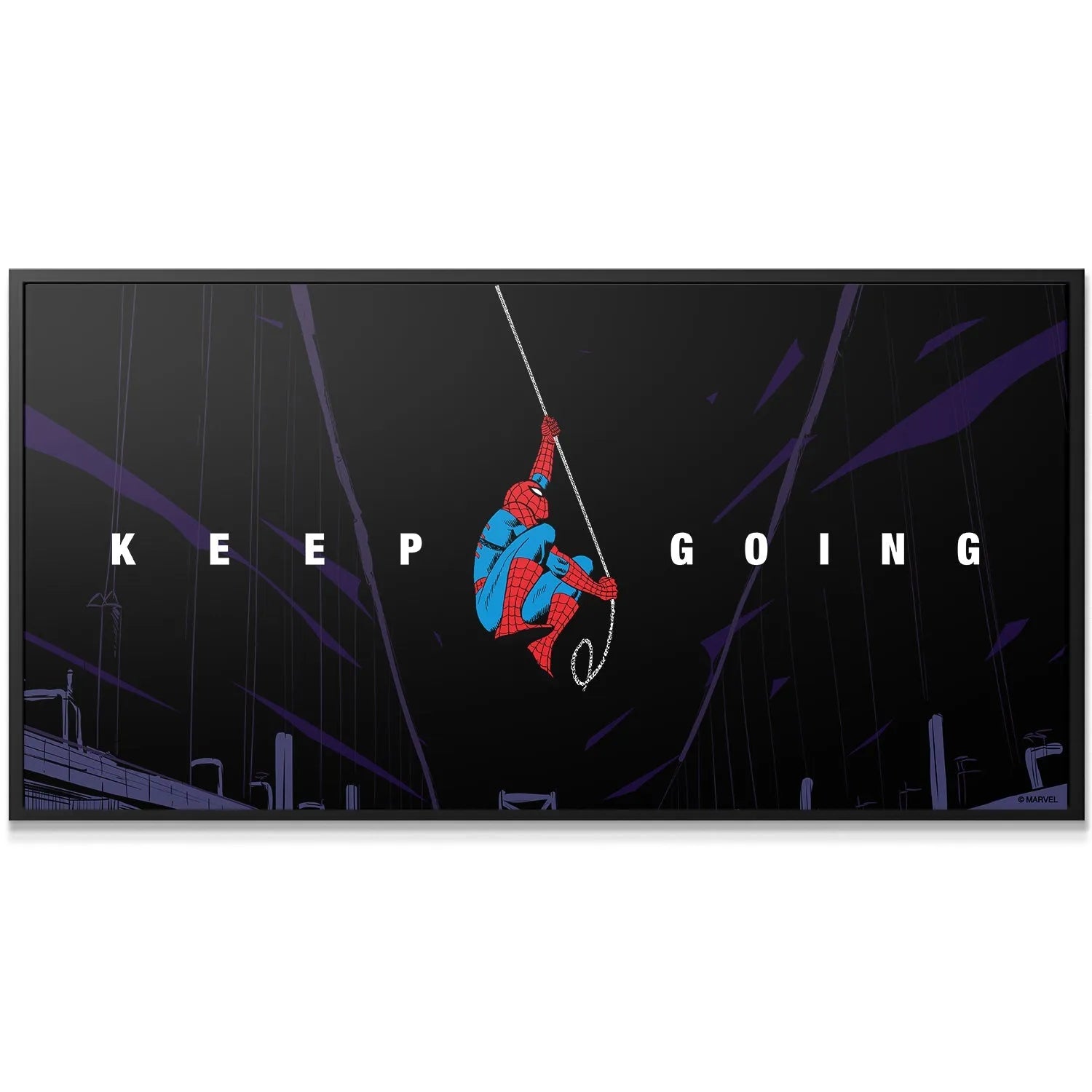 Close-up detail of Spider-Man grappling the rope on the Marvel - Spider-Man - Keep Going poster.