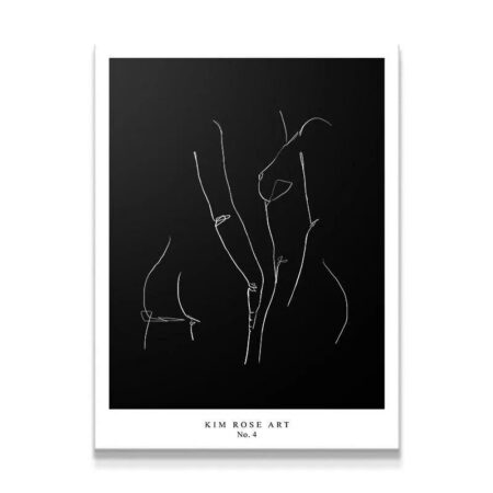 Full vertical view of the abstract female torso line art print, Mathild N.2 - Black.