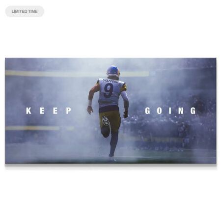 Panoramic view of Matthew Stafford - Keep Going canvas showing the full stadium tunnel effect.