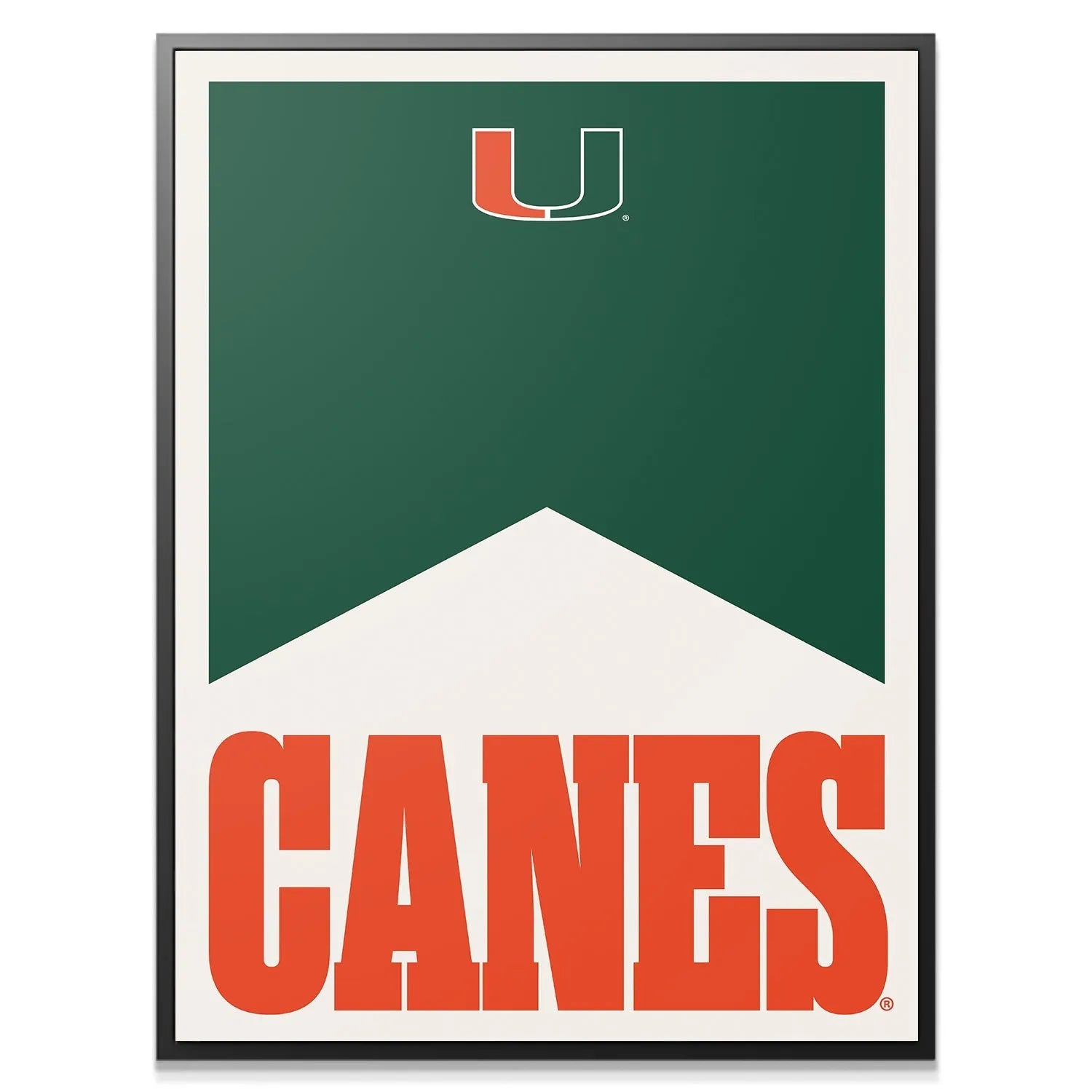 Close-up detail shot of the large orange 'CANES' typography in the 'Miami - Marlboro Minimalism' design.