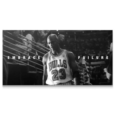 Full panoramic shot of the motivational Michael Jordan - Embrace Failure banner in a striking black and white aesthetic.