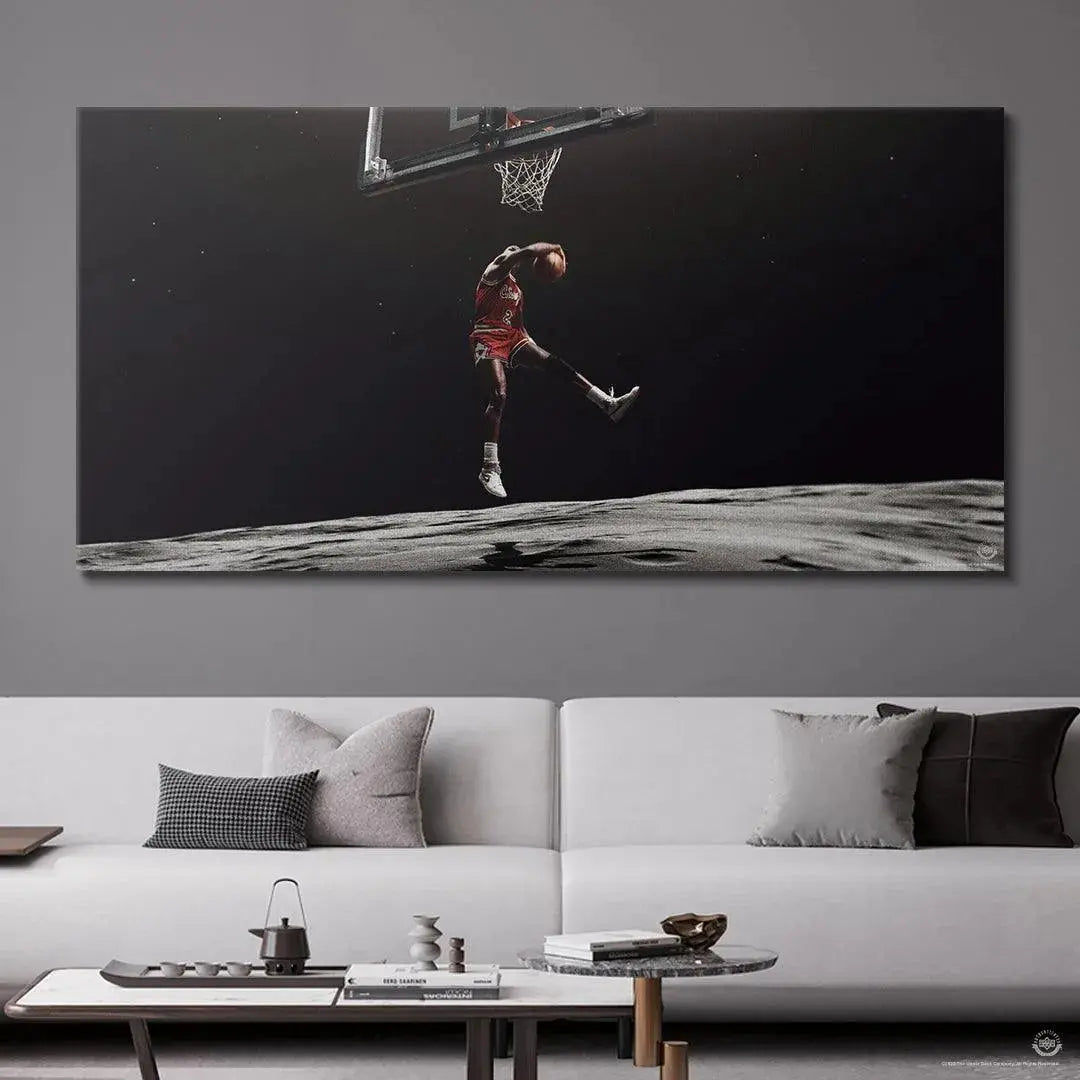 High-contrast digital rendering of the Michael Jordan - Moon Landing artwork optimized for premium canvas printing.