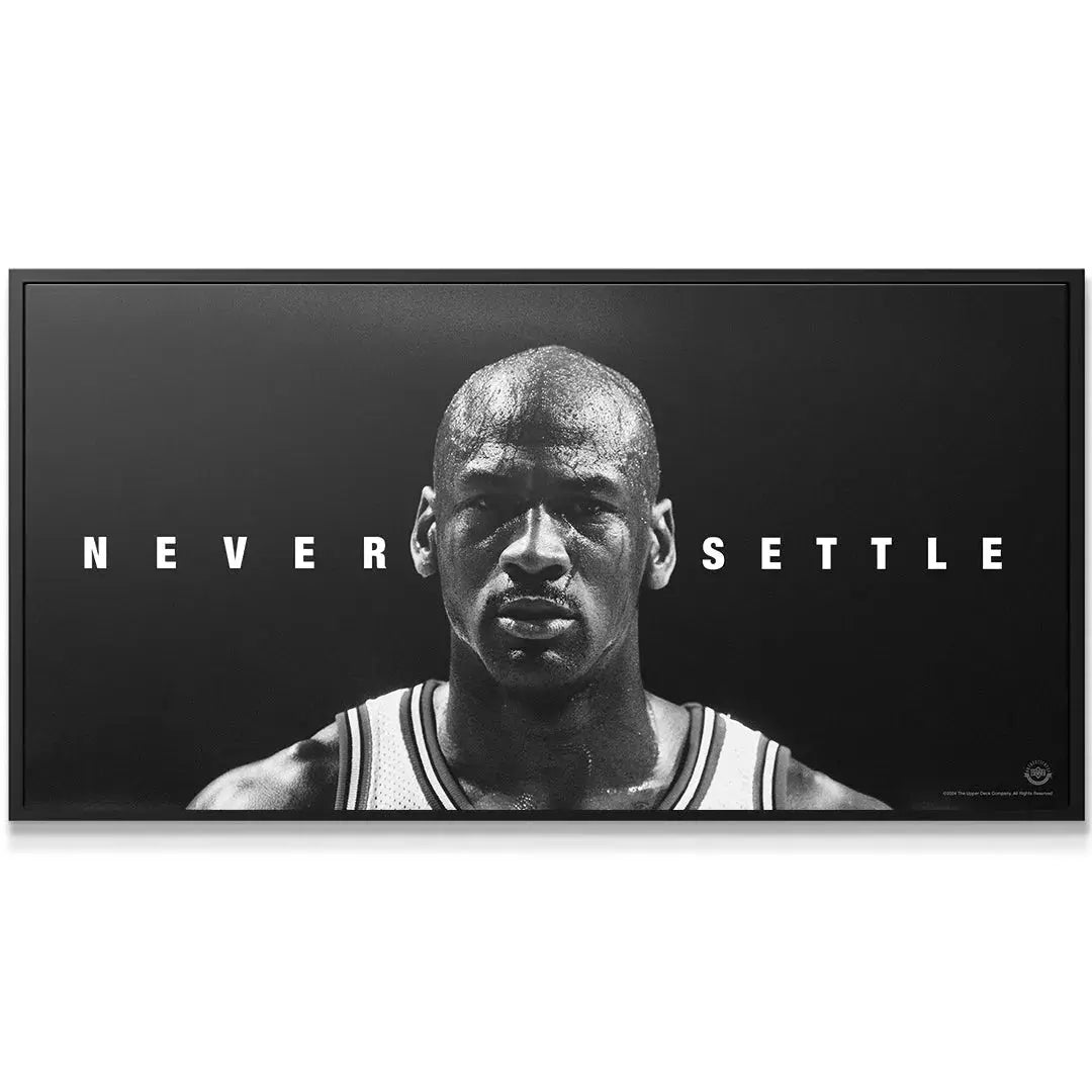Black and white texture detail showing sweat and determination in the Michael Jordan - Never Settle print.