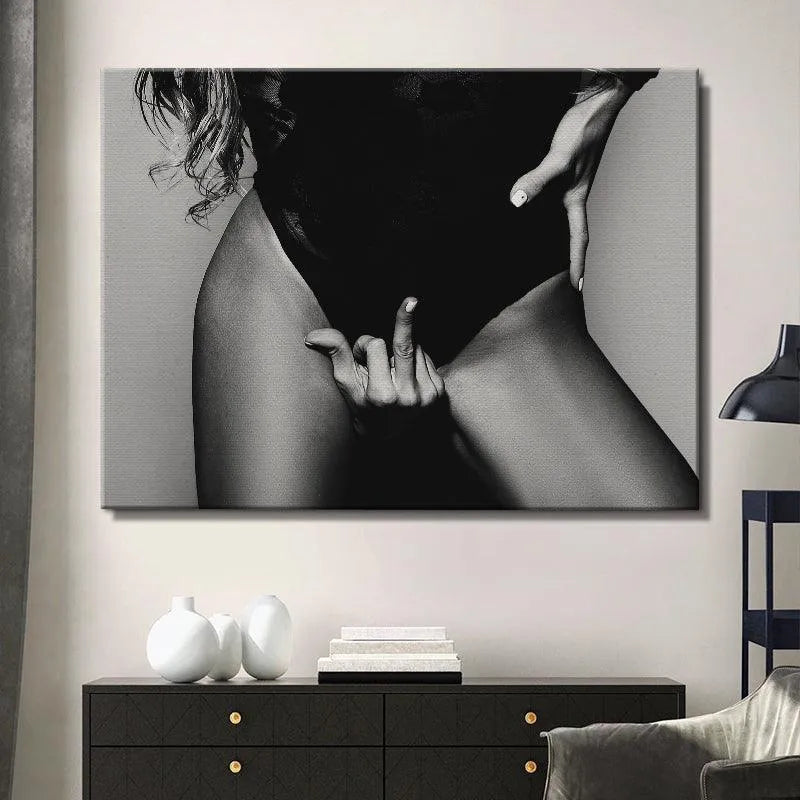Black and white art print capturing the expressive female hand delivering the 'Mind Your business' sentiment.