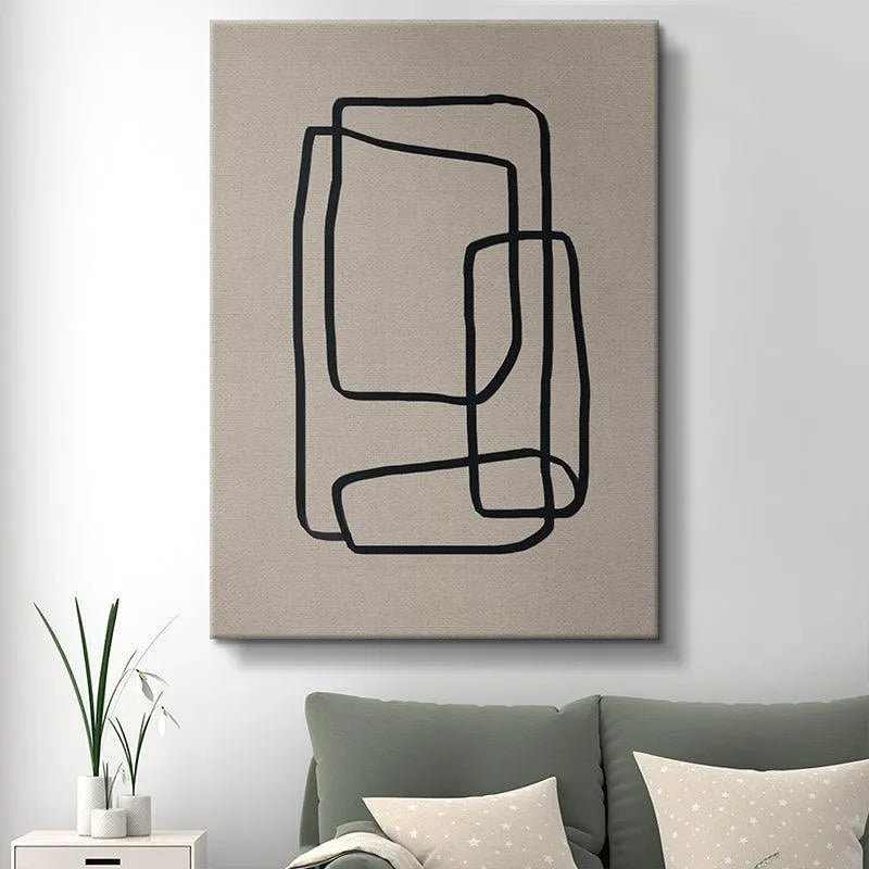 Mindful Black print displayed in a Scandinavian-style living room setting.