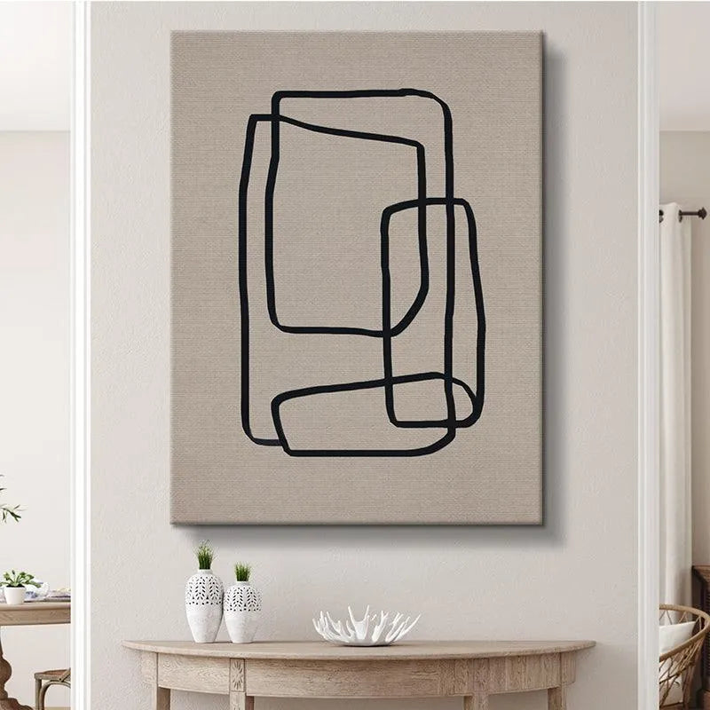 Overhead shot of the neutral beige background contrasting sharply with the black ink lines in Mindful Black.