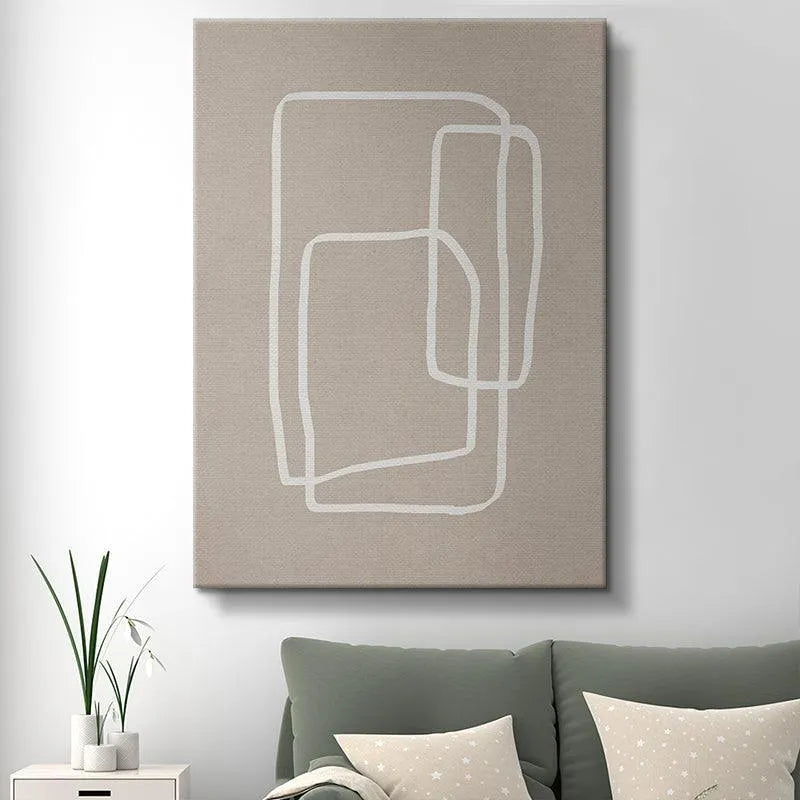 Angled shot showcasing the depth and mounting hardware of the Mindful White canvas.