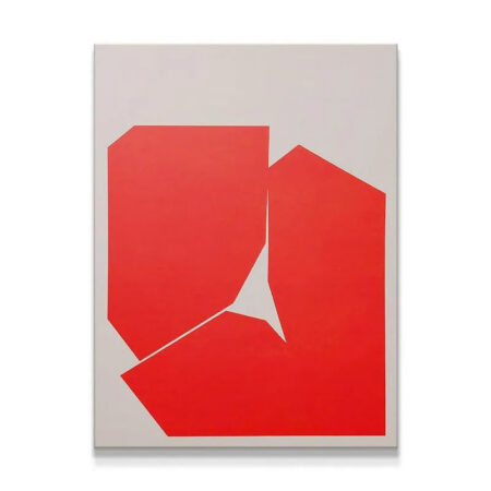 Full frontal view of the striking canvas print featuring fragmented Red Shapes.