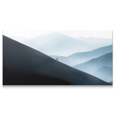 Solitary hiker close-up on steep dark incline, showcasing the contrast in 'Rest At The End (No Quote)'.