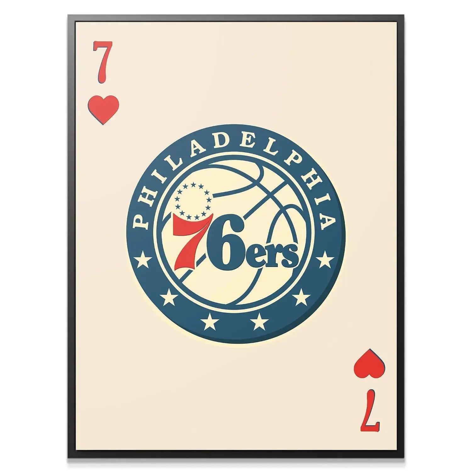 Close-up detail of the retro 76ers circular emblem featured prominently on the Retro Logo Card - 76ers.