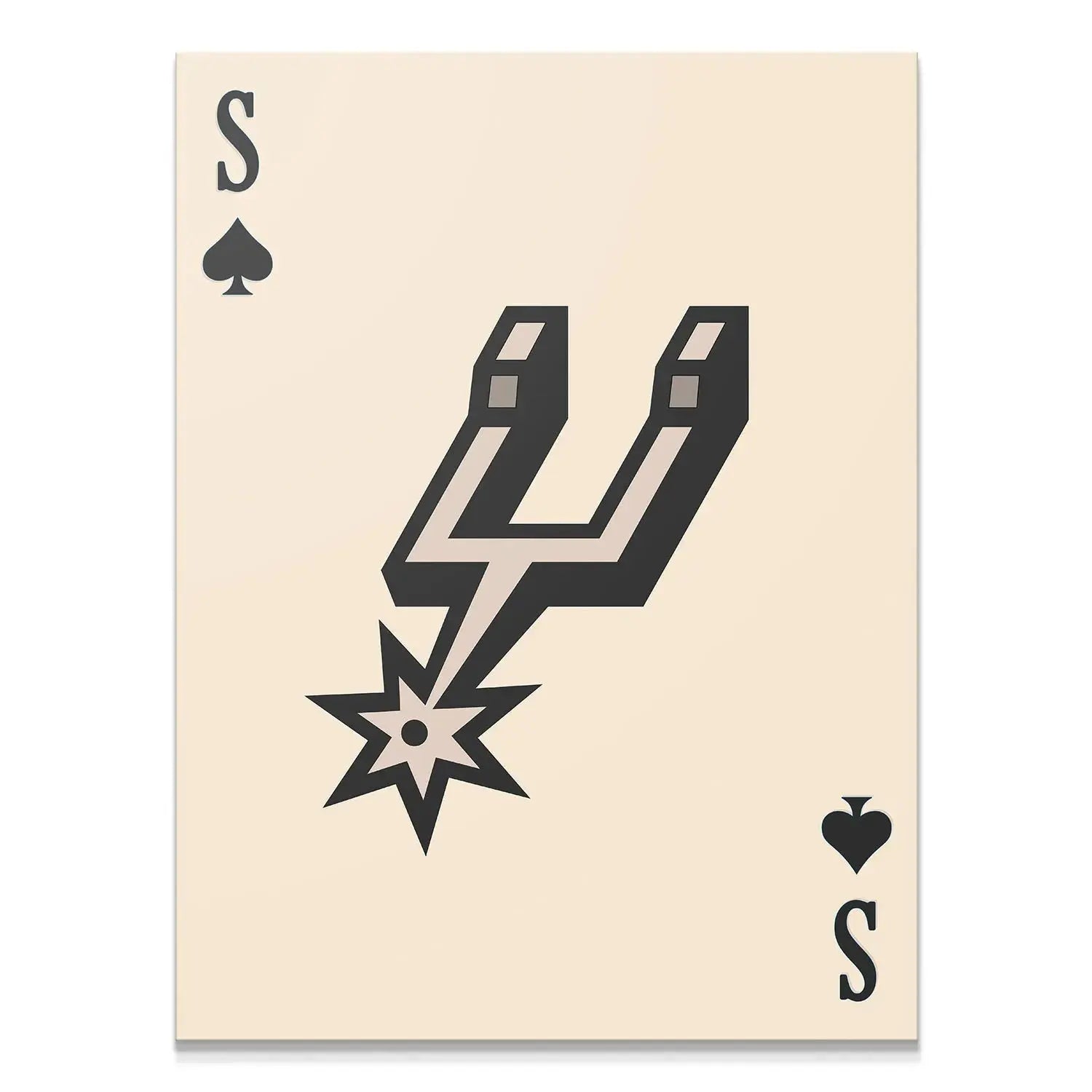 Full, centered view of the black and beige Retro Logo Card - Spurs art print on a neutral background.