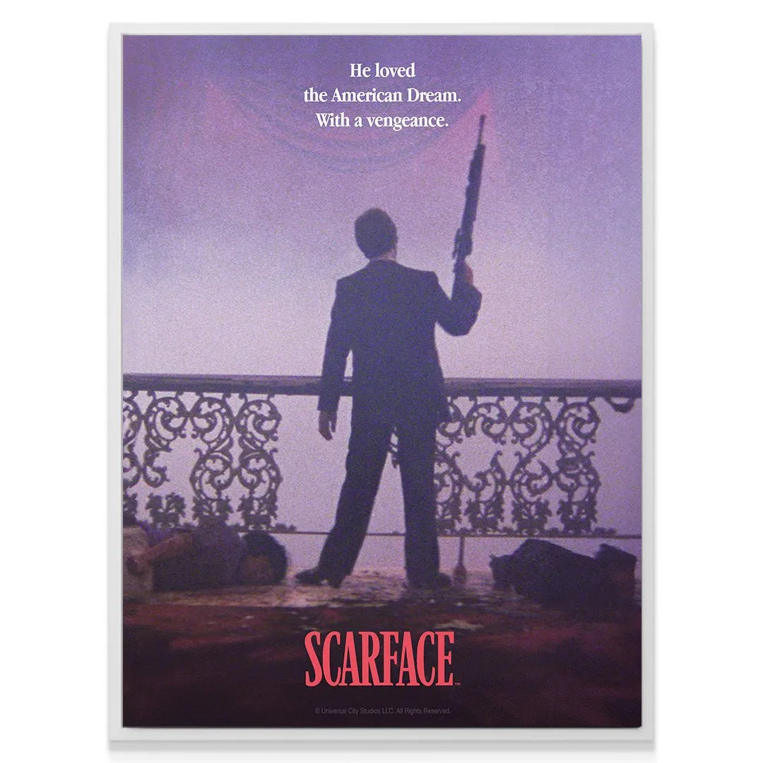 Texture detail of the high-quality print showing the purple haze lighting in Scarface - American Dream.