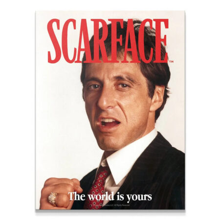 Full portrait view of the 'Scarface - The World Is Yours - Cover' art print featuring Al Pacino on a white background.