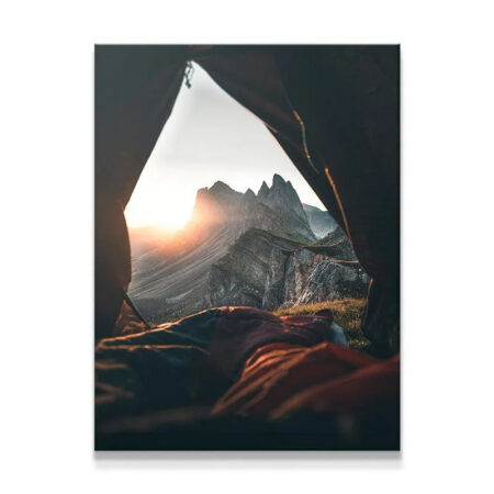 Wide view of the Seceda Sunrise showcasing the dramatic tent frame perspective.