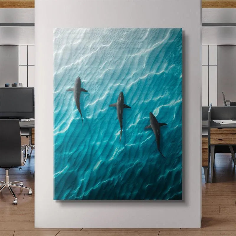 High-contrast fine art print showing deep blue water and bright sunlight, highlighting the Shark Angle.