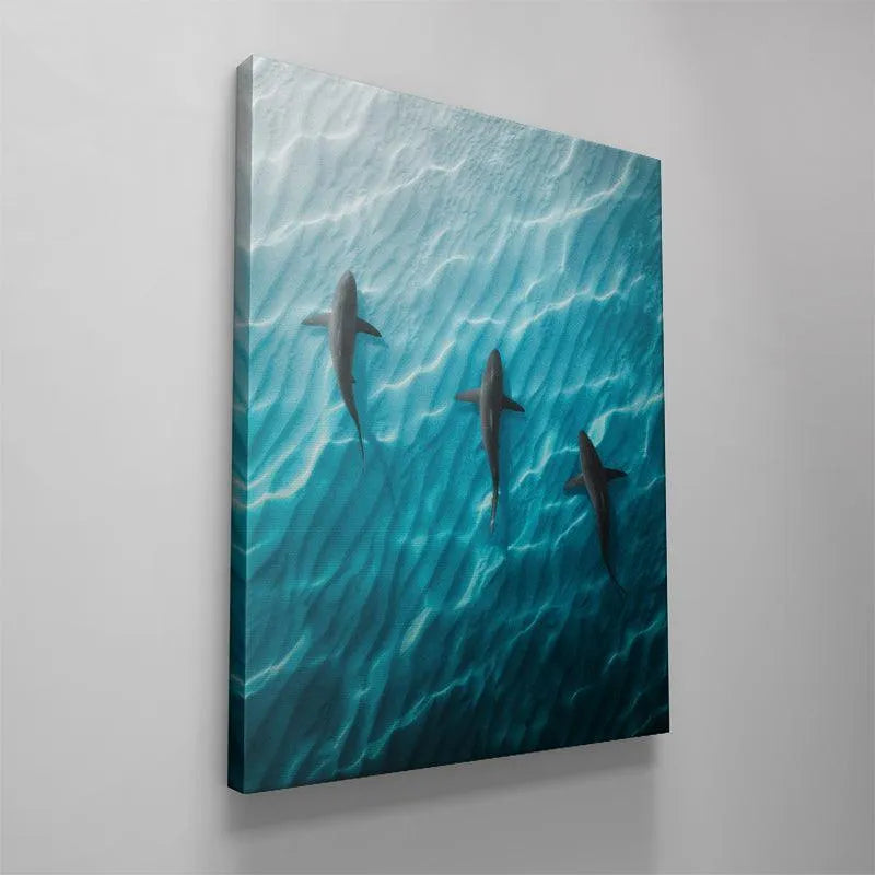 Texture detail of the canvas reproduction showcasing the water clarity in the Shark Angle artwork.