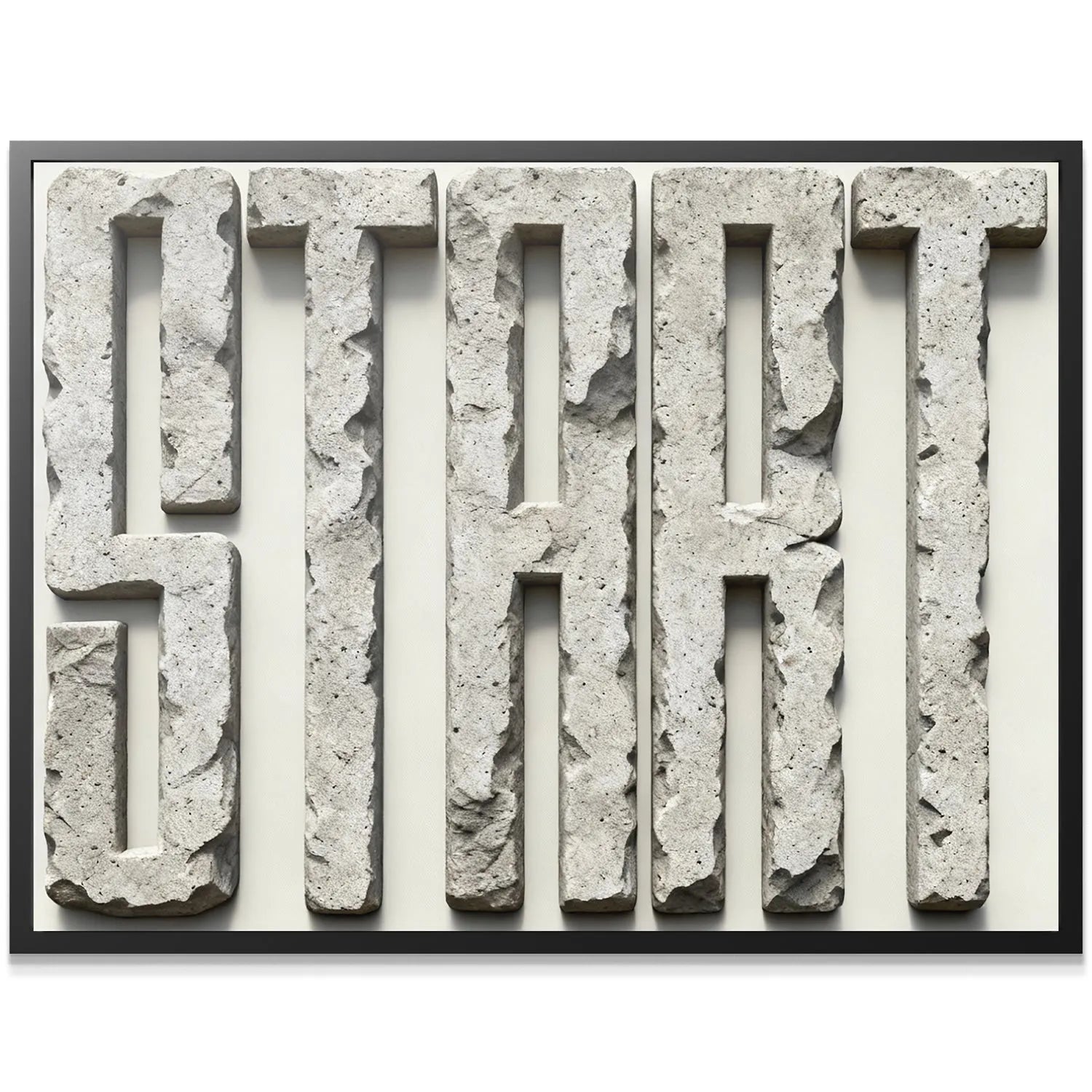 Close-up detailed view highlighting the rough texture of the letters in Start - Stone.