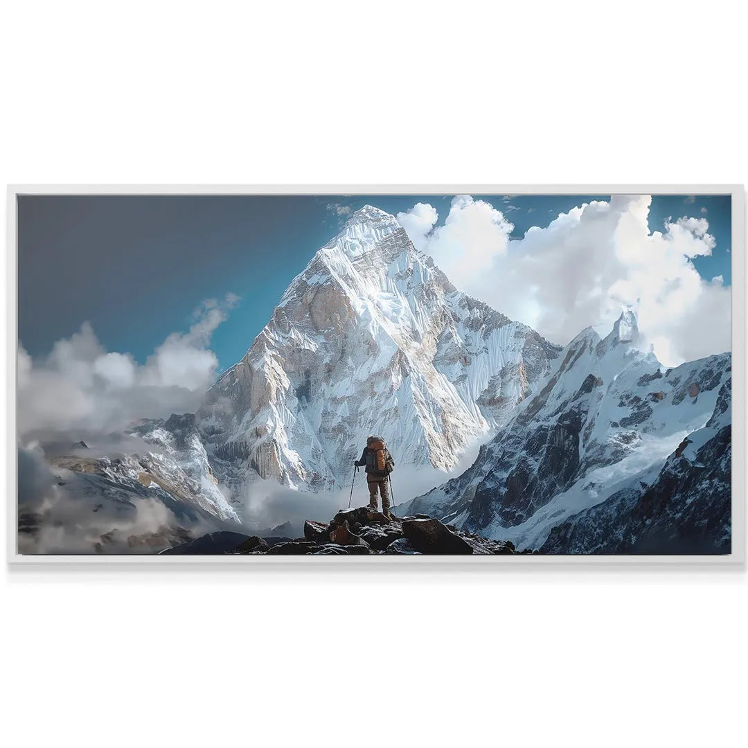 Motivational landscape canvas showing clouds gathering around the mountain with 'Stay The Course' text.