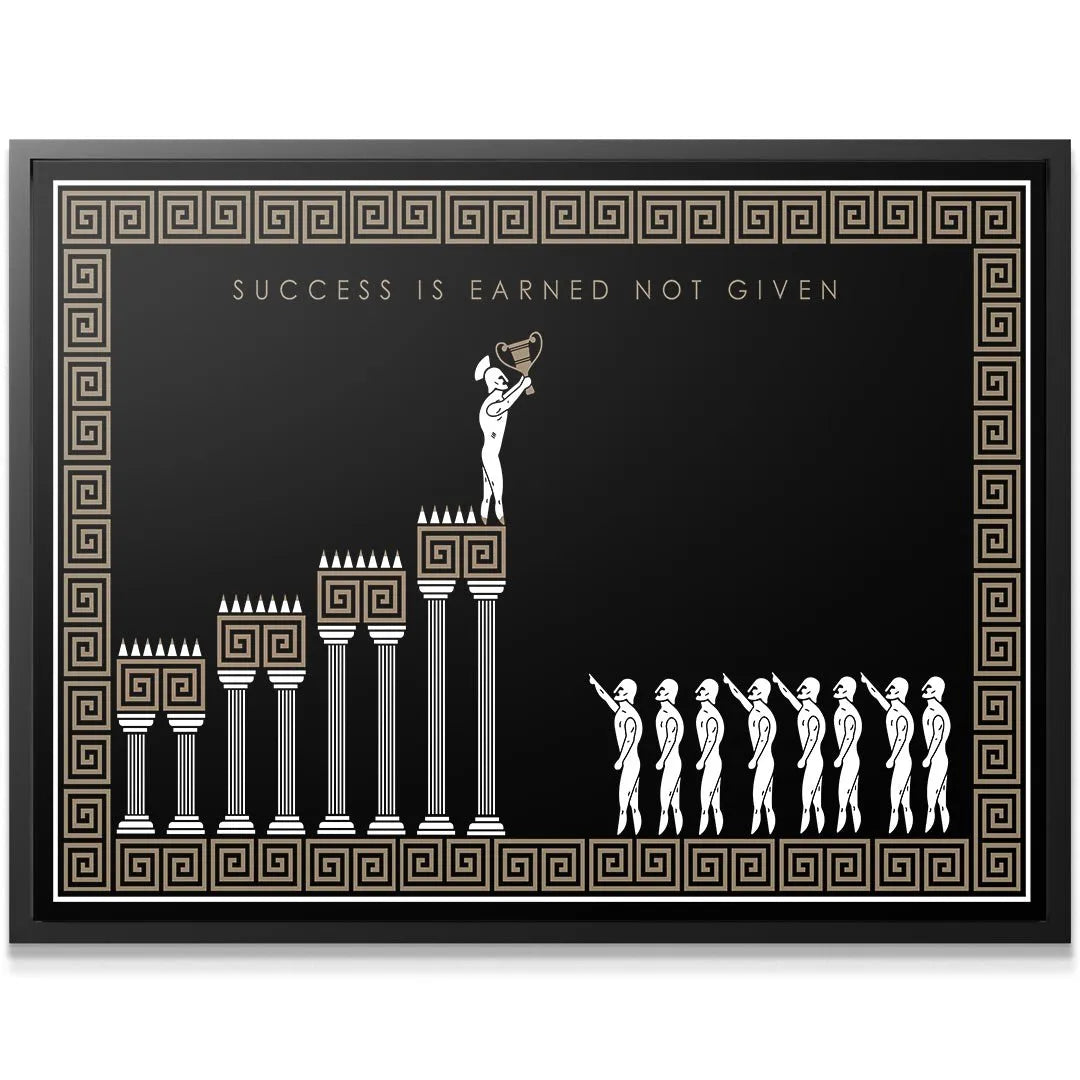 Close-up texture detail of the Greek key border pattern featured on the 'Success Is Earned - Empire Series' motivational poster.