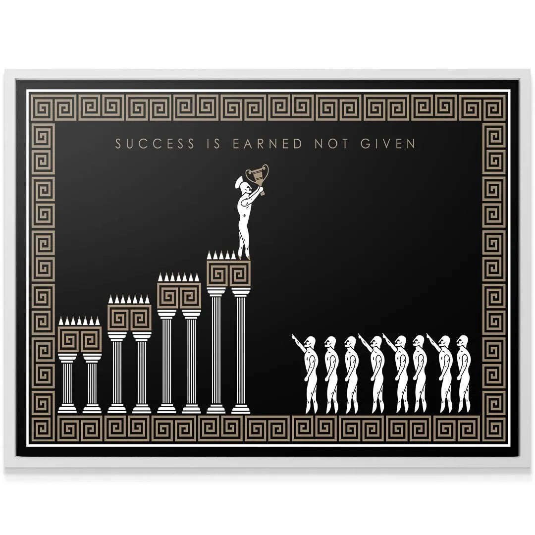 High-angle view showing the full architectural climb illustration within the 'Success Is Earned - Empire Series' artwork.
