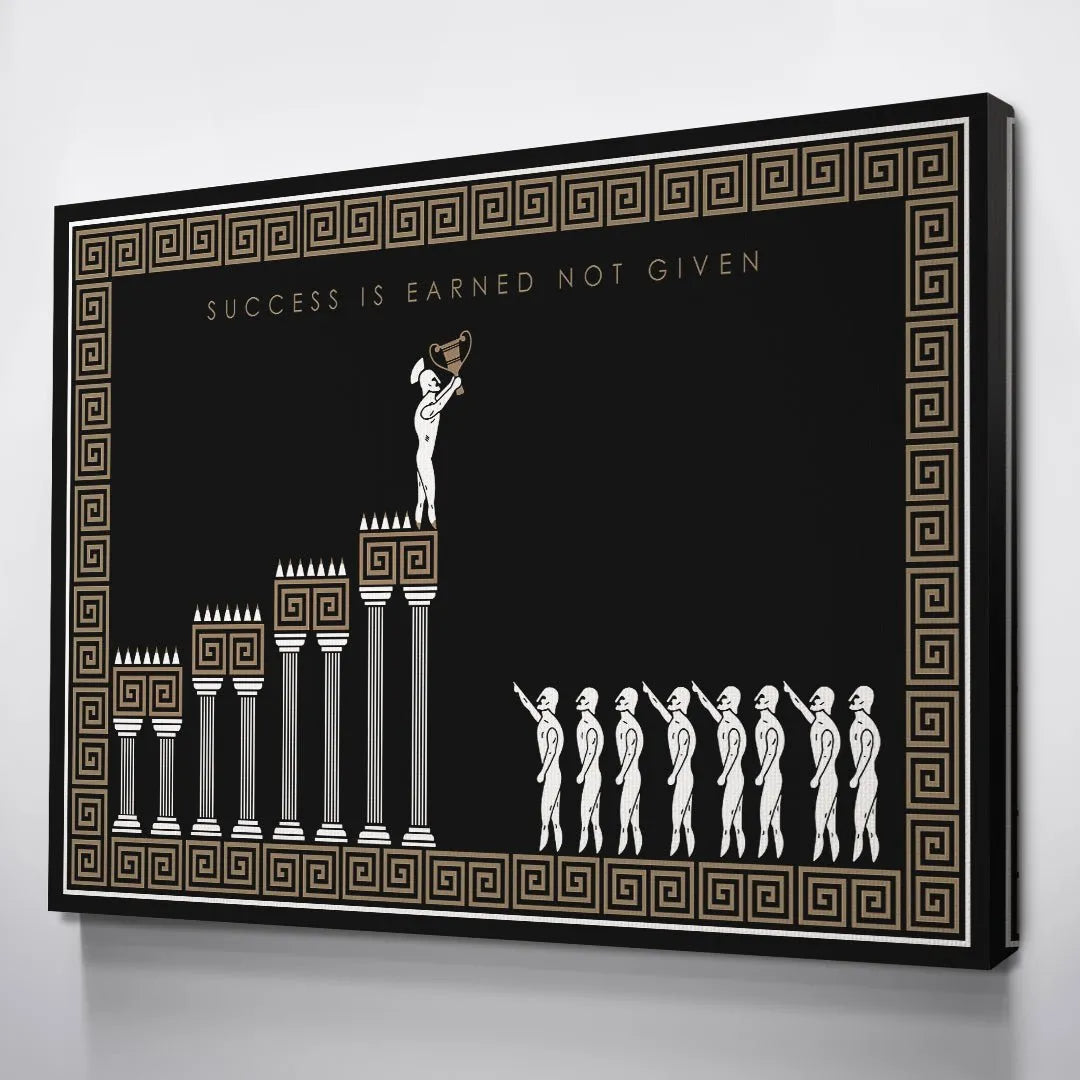 Abstract representation of the ascending pillars, symbolizing gradual achievement in the 'Success Is Earned - Empire Series' canvas.