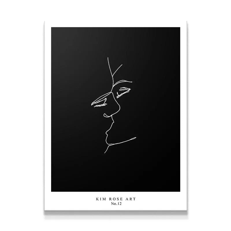 Close-up profile view of the white continuous line art on Sun and Moon - Black poster.