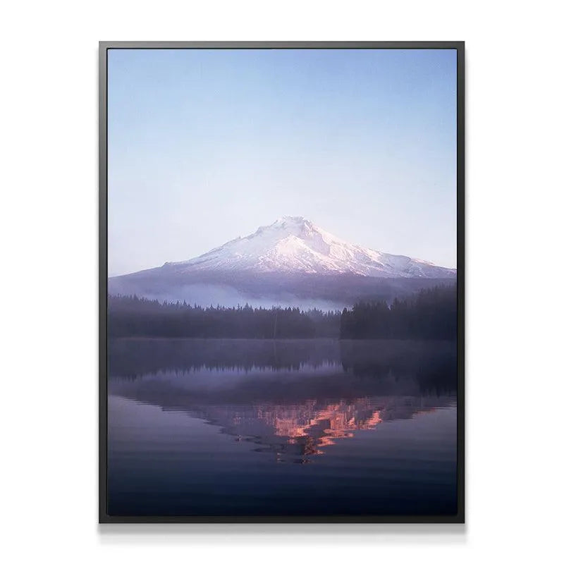 Close-up detail of the pink and orange light hitting the snowy summit during the Sunrise at Mt.Hood.