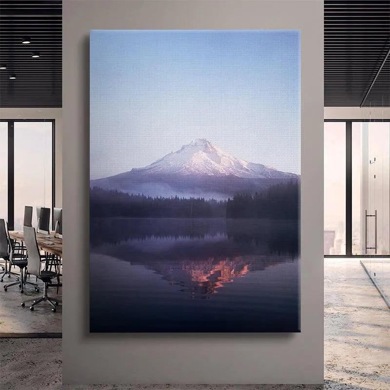 High-resolution print texture sample showcasing the dark coniferous treeline beneath the majestic Sunrise at Mt.Hood.