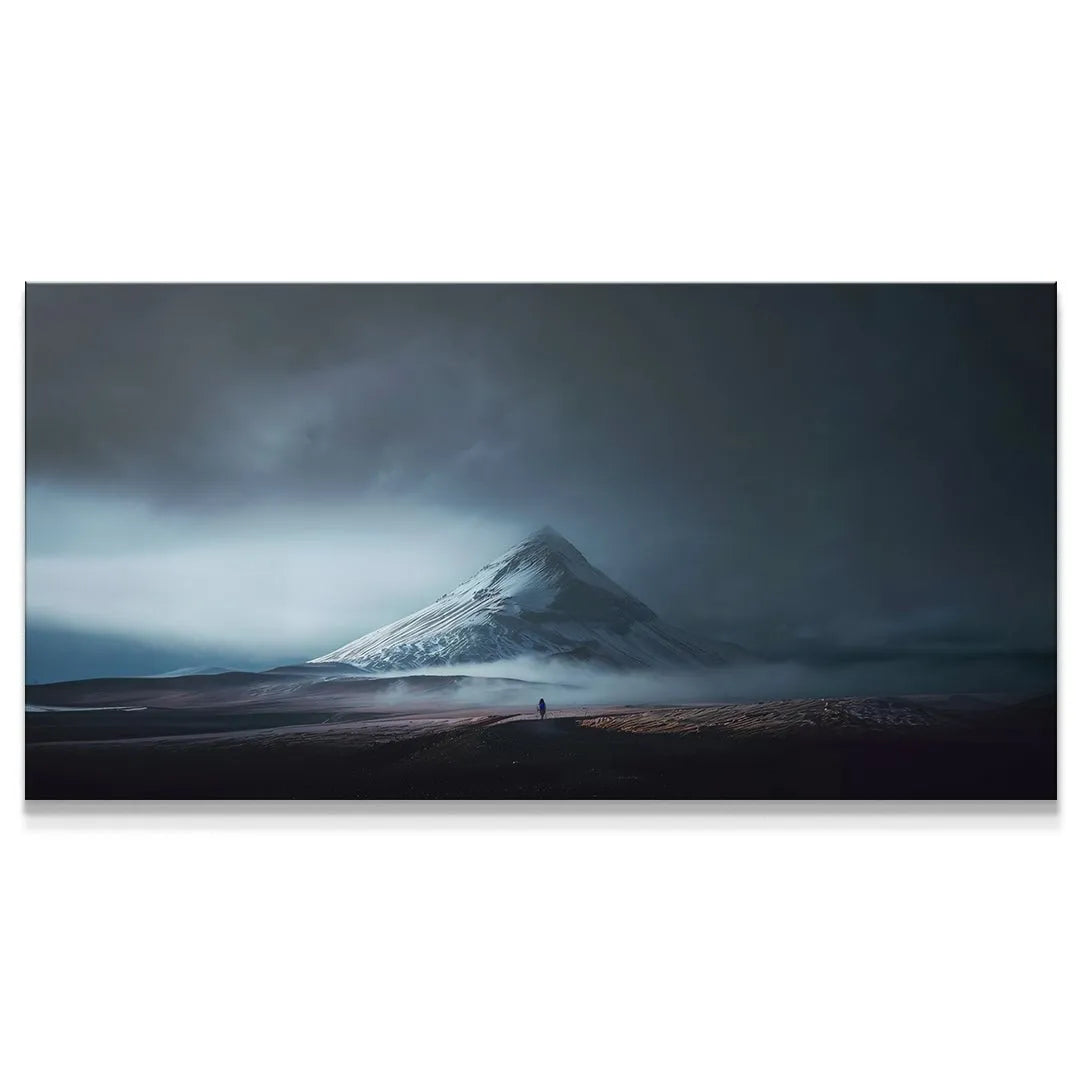 Close-up of the solitary figure against the vast,desolate landscape in 'Take the Risk (Night No Quote)' artwork.