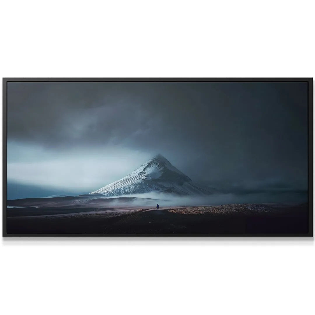 Full panoramic view of the snowy mountain peak shrouded in mist for 'Take the Risk (Night No Quote)' wall canvas.