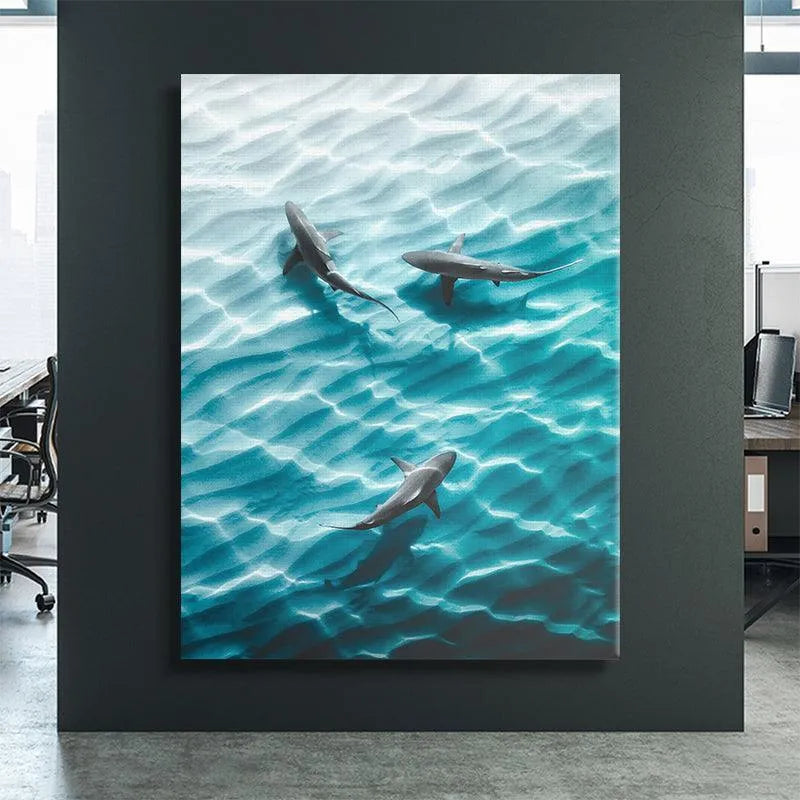 Full framed vertical presentation of the dynamic ocean art titled 'The Hard Way' ready for wall decor.