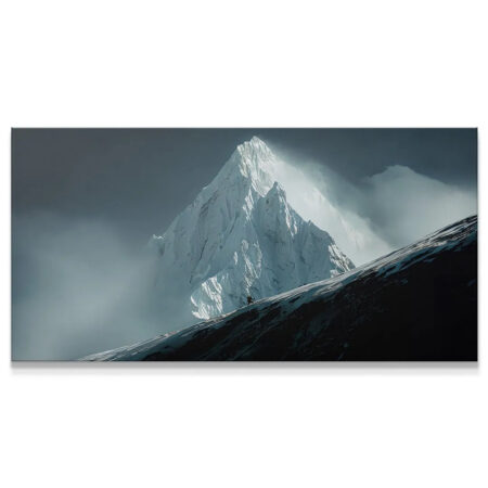 Wide panorama of the snowy mountain peak captured under dark clouds, illustrating 'There's Always A Path Forward (No Quote)'.