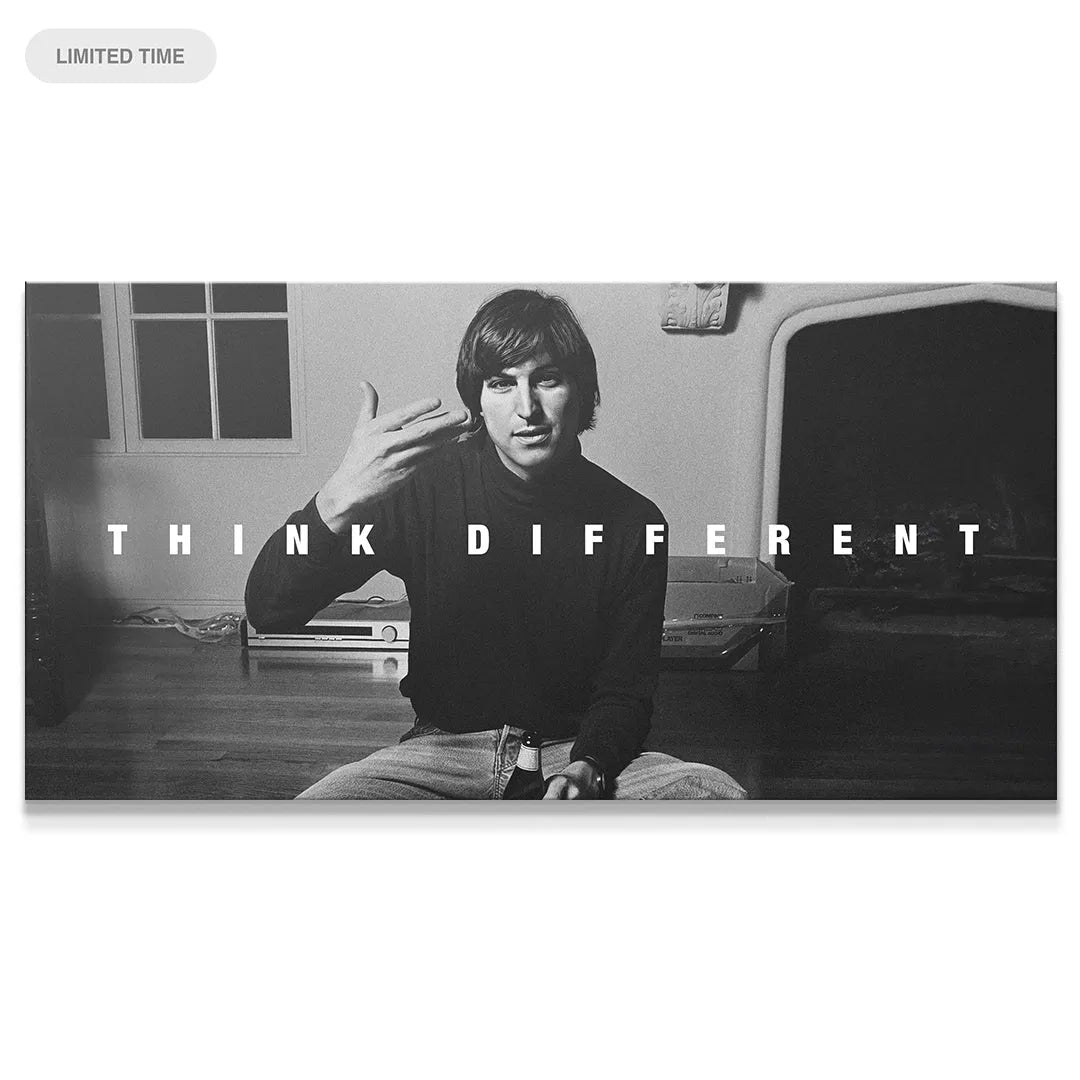 Wide shot of the motivational black and white canvas titled Think Different (No Quote).
