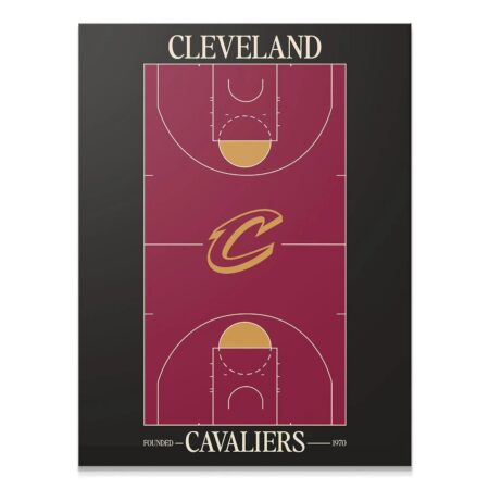 Full overhead view of the Top Court Design - Cavaliers basketball floor map art.
