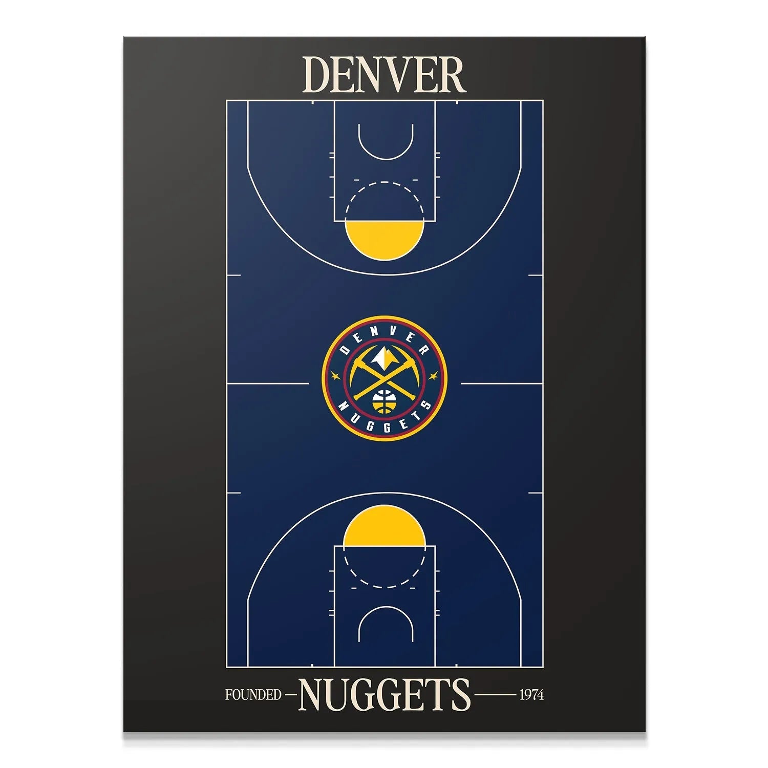 Full overhead view of the Top Court Design - Nuggets poster art, framed on a dark background.