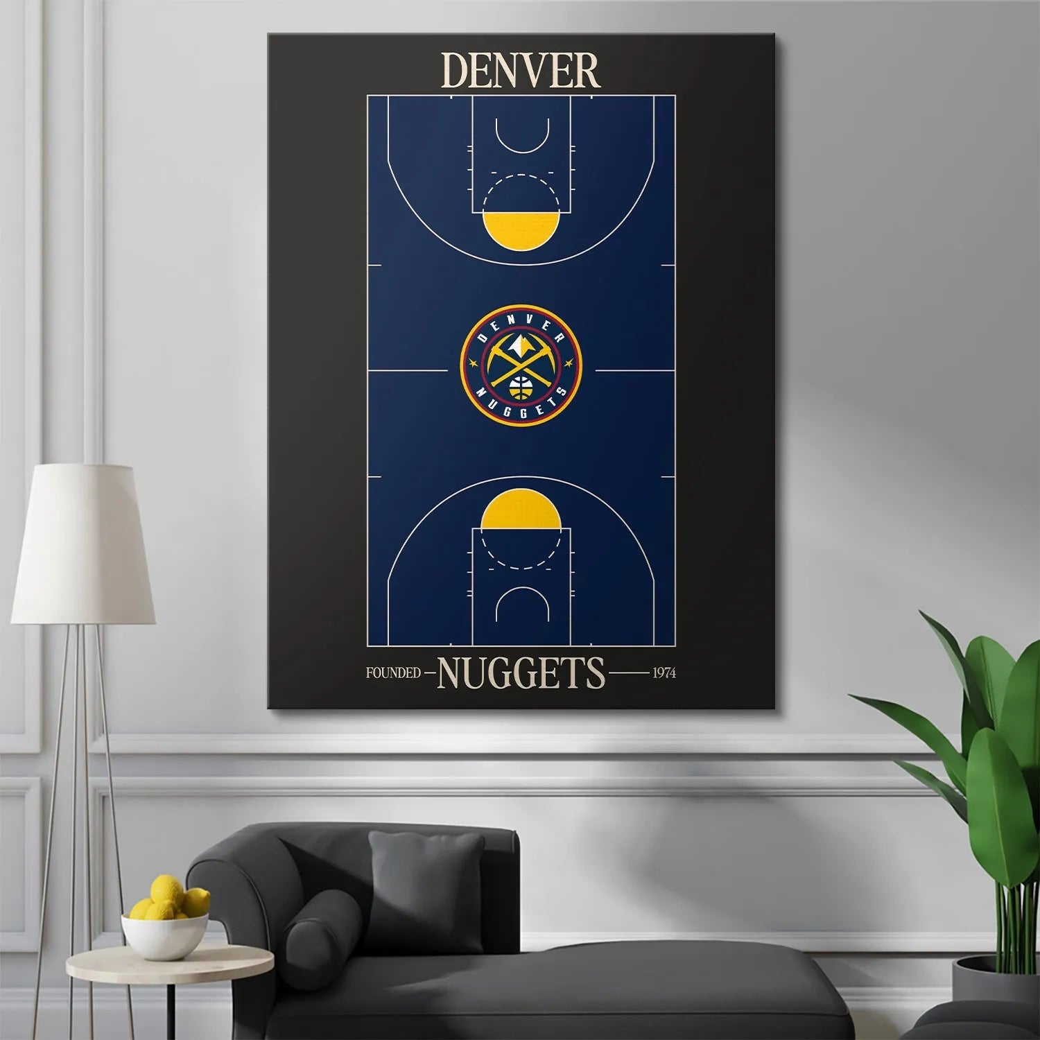 Corner detail showing the 'Nuggets - 1974' typography at the base of the Top Court Design - Nuggets graphic.