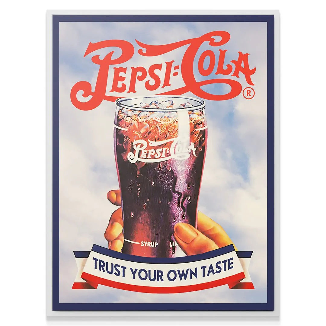High-angle shot of the hand holding the icy Pepsi glass beneath the banner reading: Trust Your Own Taste.