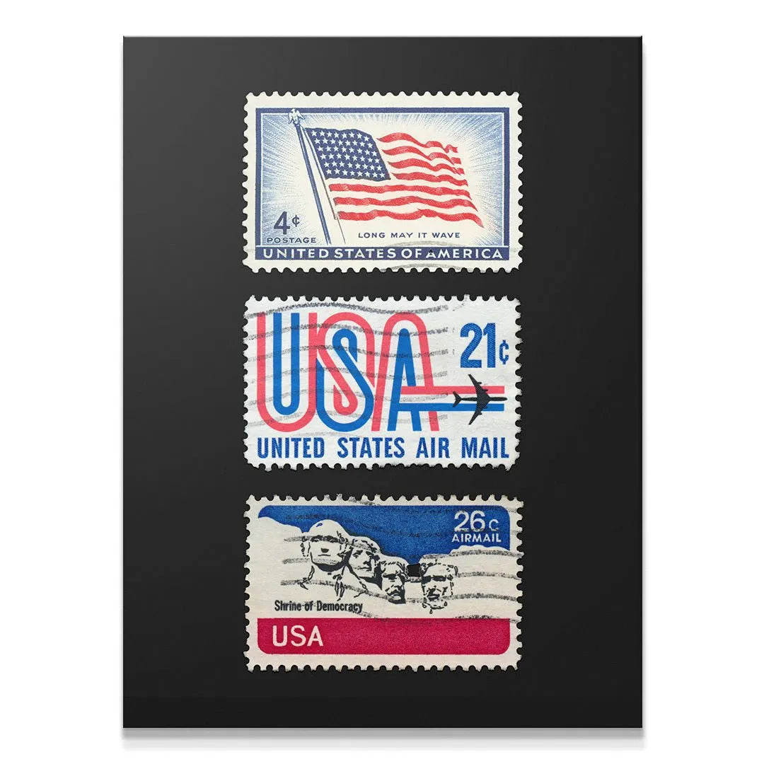 Close-up of the 4¢ flag design vintage USA Postage Stamps detail.