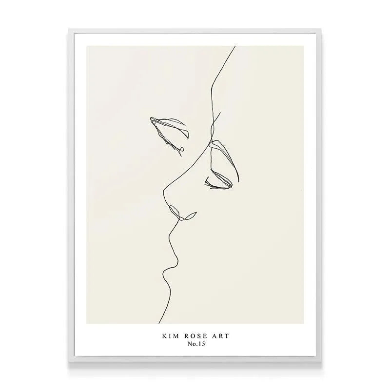 Útimo Beso - White print displayed in a bright, Scandinavian-style living room over a neutral sofa.
