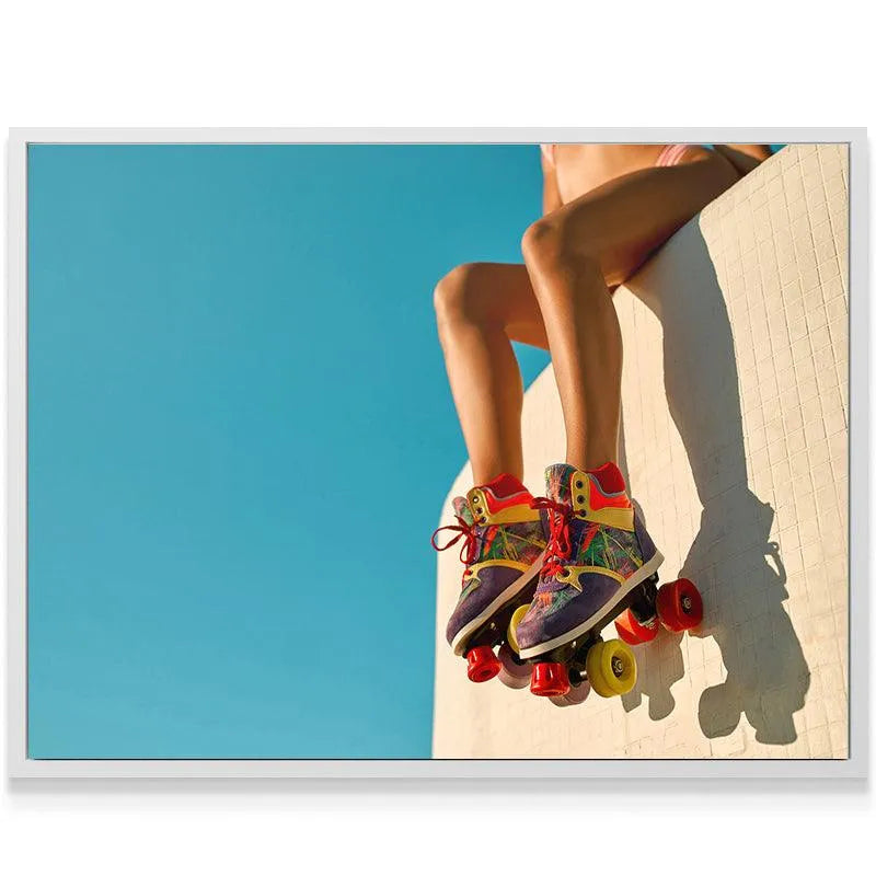 Lifestyle shot capturing the relaxed, sunny vibe of roller skating culture at Venice Boardwalk.