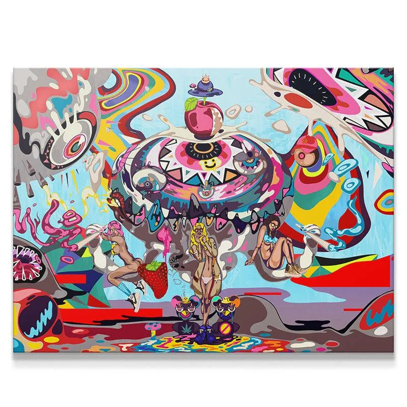 Venus art showing a wide view of the vibrant pop surrealism painting with intense neon colors.